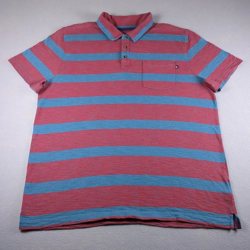 The North Face Polo Shirt Mens Extra Large Red Blue Striped Chest Pocket Casual